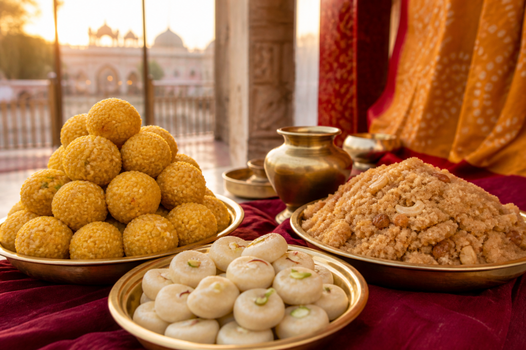 Salasar Balaji Mein Sawamani Kaise Karwaye? पूरी प्रक्रिया 1 Salasar Balaji Sawamani prasad with traditional sweets